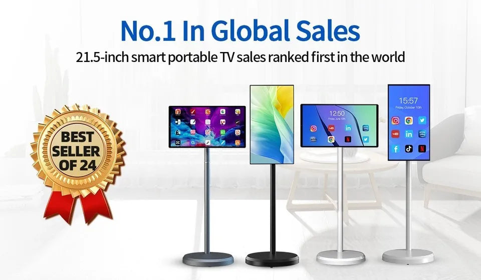 TV LED Smart Android 13 da 21,5 Pollici, 4+64GB, Bianca, Portatile con Ruote, Batteria Ricaricabile, Wi-Fi Interattivo per Palestra Professionale