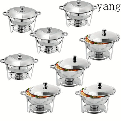 Set Da 6 Scaldavivande Rotondi In Acciaio Inossidabile 5 Litri Con Vassoi Per Cibo E Bevande Per Buffet