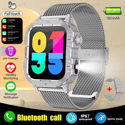 2025 Nuova Torcia Elettrica Militare Astuto Della Vigilanza Degli Uomini IP68 5ATM Sport All'aria Aperta Fitness Tracker Monitor di Salute 1.44 Pollici BT Chiamata Smartwatch