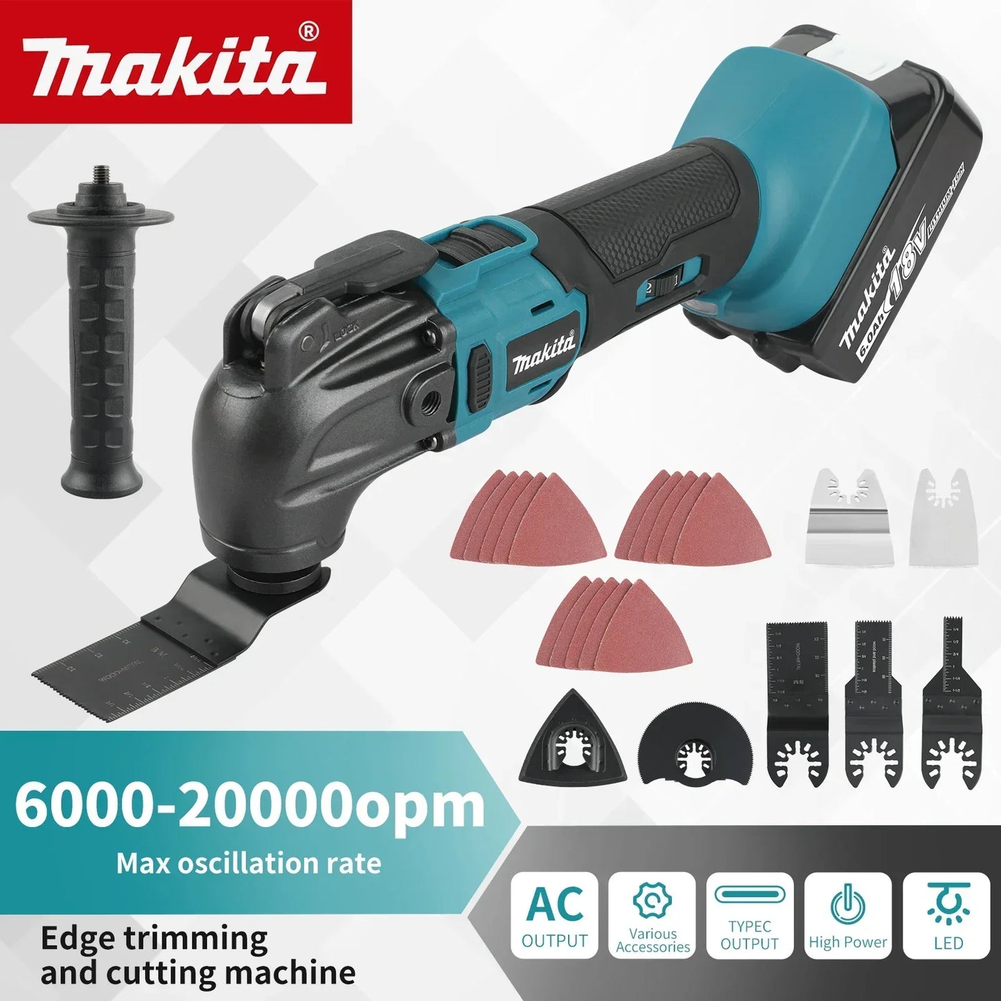 Taglierina Makita 18V Con Impostazioni A 6 Marce, Lama Regolabile Da 340 A 326 Mm, Versatile Per Tagliare E Segare
