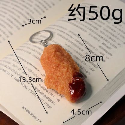 Portachiavi con patatine fritte di pollo fritto, pepite di pollo fritto, cibo simulato, modello giocattolo, portachiavi, borsa per telefono per auto, ciondolo, ornamento regalo