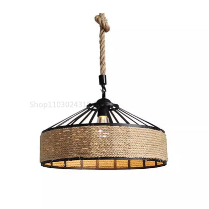 Lampada a Sospensione in Corda di Canapa, Ferro Industriale Retrò, Stile Classico per Sala da Pranzo