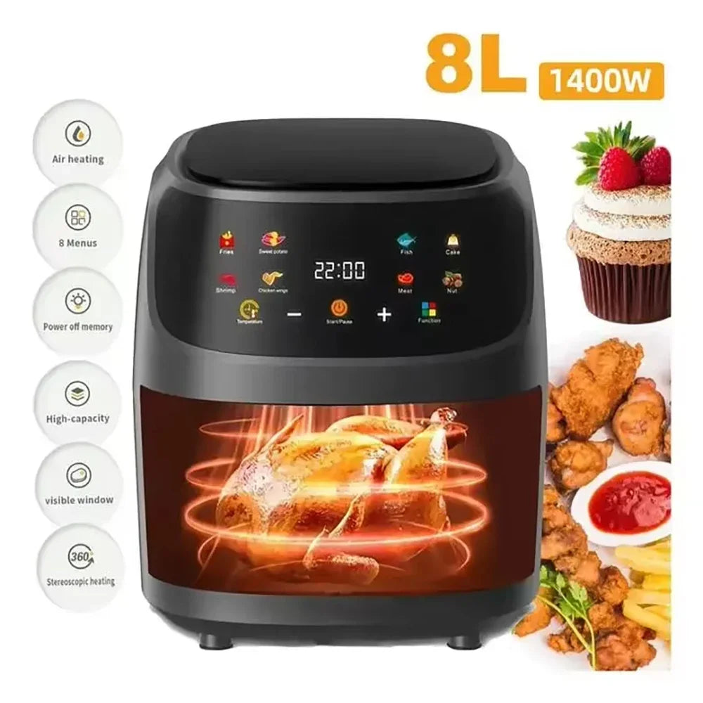 Friggitrice Ad Aria Da 1400W 8L Programmabile E Intelligente Con Touch Led Per Patatine E Pollo