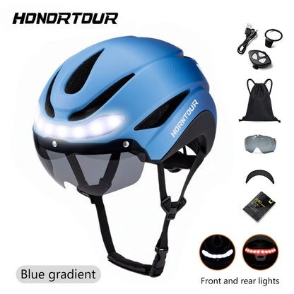 Casco Da Bicicletta Horntour HT-16 Con Luci Led Frontali e Posteriori Segnali Leggero Certificato CE