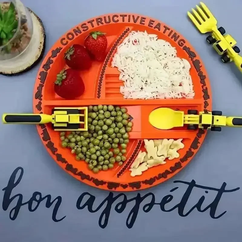 Stoviglie Per Bambini Set Auto Bulldozer Escavatore Pala Piatto Forchetta Cucchiaio BPA Free Ecologiche