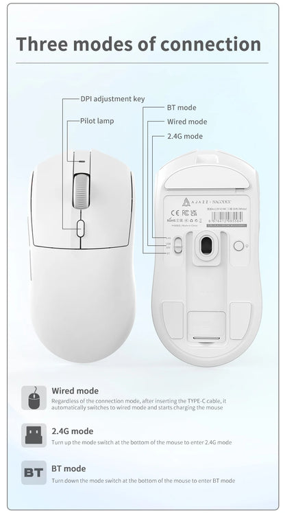 Mouse da gioco wireless Tri-mode AJ139-V2-MC cablato/2,4 GHz/BT con base di ricarica magnetica Chipset da gioco PAW3311 12000 DPI max