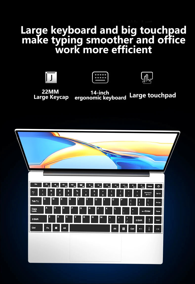 NAIWO 2026 Laptop Ultra Sottile 14.1" Windows 11, 16GB 2TB SSD, Notebook da Gaming Intel 4405U, Display 1920*1080, Computer per Ufficio e Studio