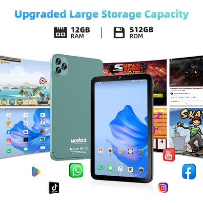 Tablet 10,1 Pollici 4G Con Chiamate RAM 12GB Memoria Interna 512GB Dual SIM Android 14 Batteria 6000mAh