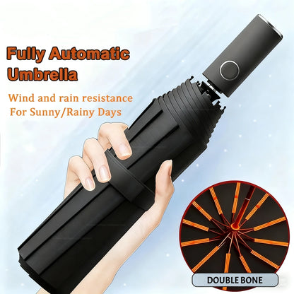 Ombrello pieghevole a 24 ossa Ombrello completamente automatico a doppio osso SPF 50 Protezione UV Resistenza alla pioggia Ombrello con resistenza al vento NUOVO