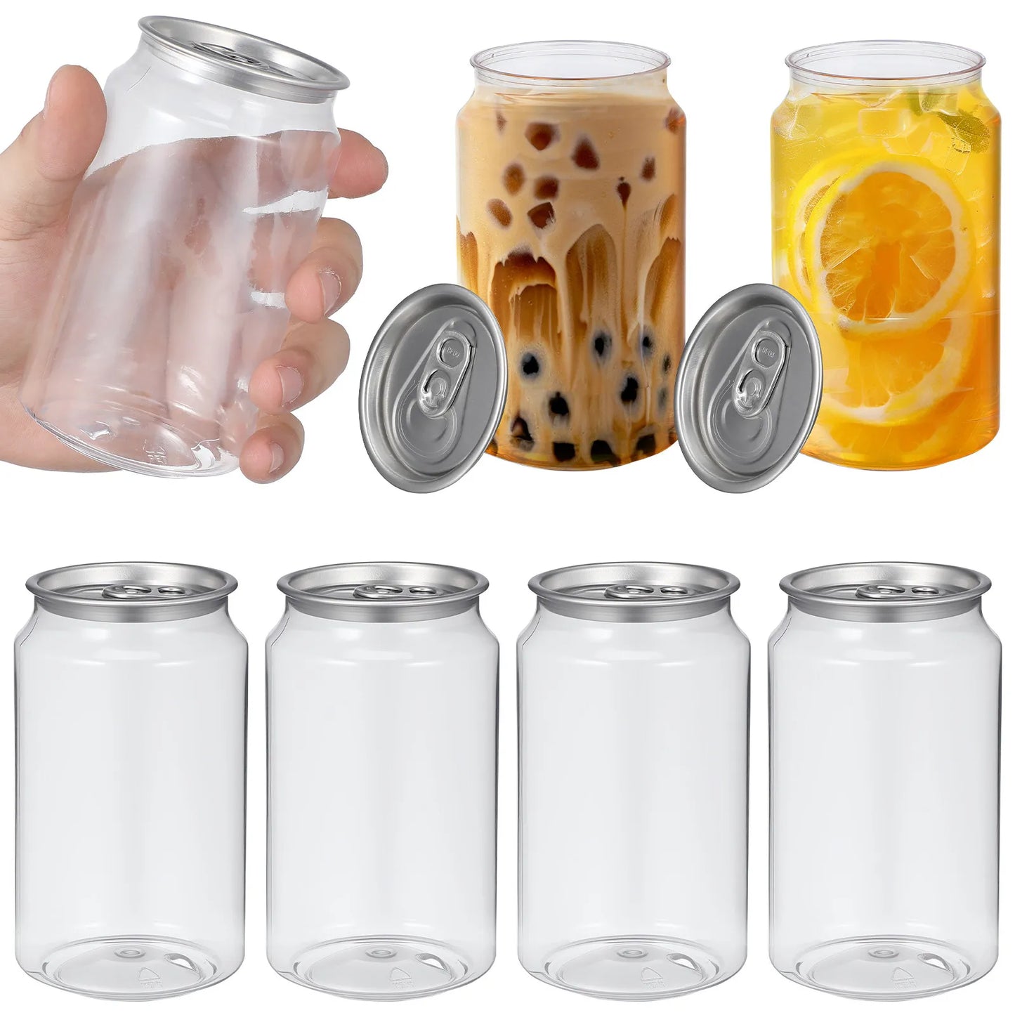 10 Pezzi Bottiglie Contenitore Monouso da 330ml con Coperchio a Strappo, Trasparenti in PET, per Bevande, Tè, Acqua, Succhi, Caffè - Ideali per Negozi e Confezionamento