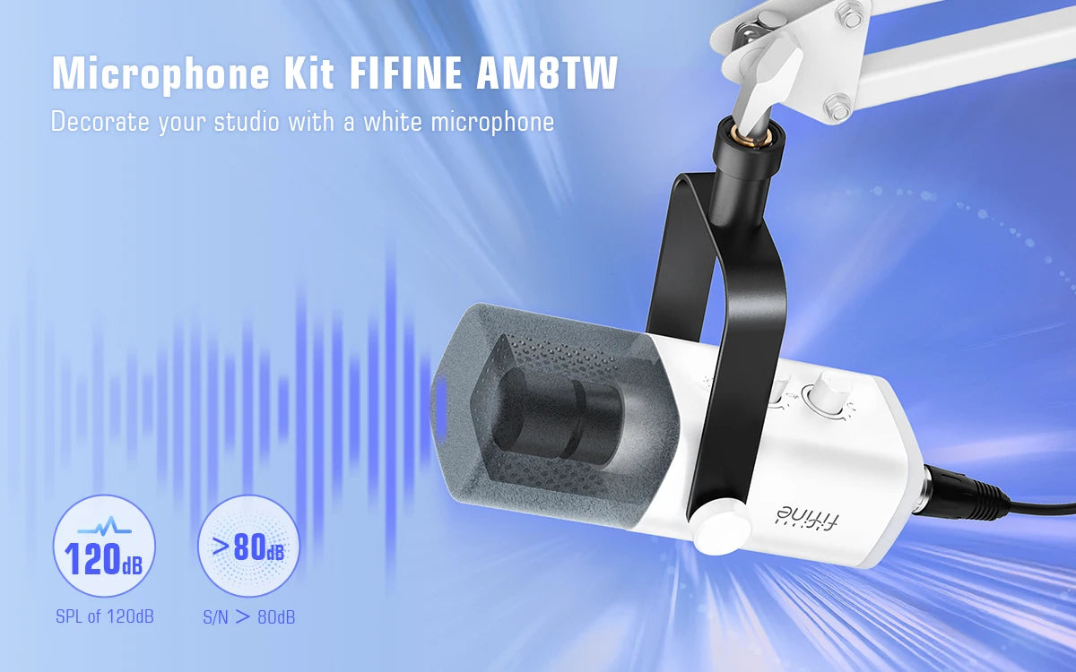 Kit Microfono Da Gioco Fifine Usb Xlr Con Cuffie Braccio Boom Rgb Dinamico Per Pc Ps5 Ps4 Am8tw White