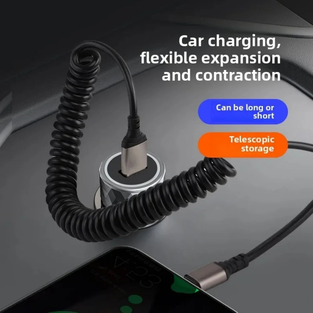 Cavo USB C a USB C 6A Retrattile a Molla per Ricarica Rapida da 25cm a 1M, Cavo Dati per Auto Compatibile con iPhone 16, Samsung, Xiaomi, Huawei