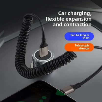 Cavo USB C a USB C 6A Retrattile a Molla per Ricarica Rapida da 25cm a 1M, Cavo Dati per Auto Compatibile con iPhone 16, Samsung, Xiaomi, Huawei