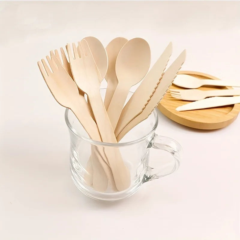 Set Posate Monouso In Legno 50 Pezzi Cucchiaio E Forchetta Per Matrimoni Compleanni Feste