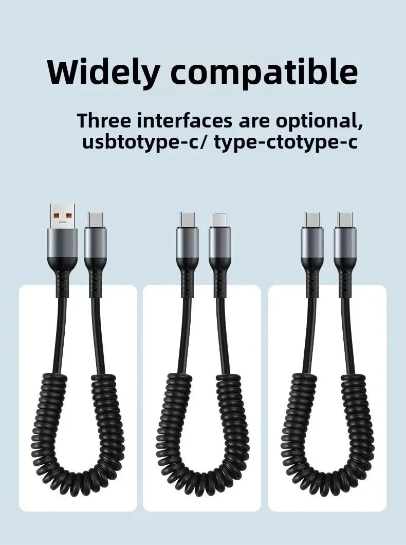 Cavo USB C a USB C 6A Retrattile a Molla per Ricarica Rapida da 25cm a 1M, Cavo Dati per Auto Compatibile con iPhone 16, Samsung, Xiaomi, Huawei
