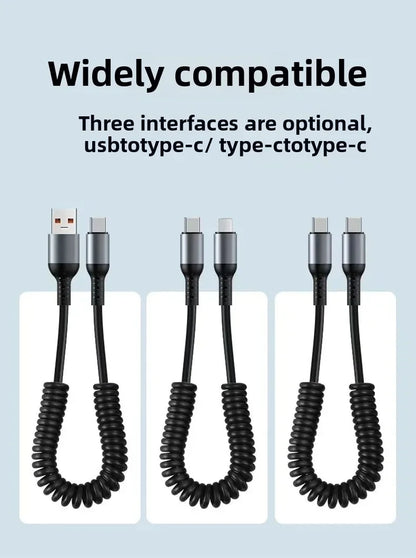 Cavo USB C a USB C 6A Retrattile a Molla per Ricarica Rapida da 25cm a 1M, Cavo Dati per Auto Compatibile con iPhone 16, Samsung, Xiaomi, Huawei