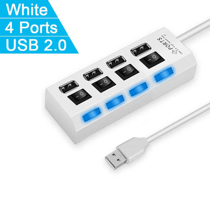 Espansore Usb Hub 2.0 Ad Alta Velocità Con 4 Porte E Interruttore Led Per Pc Portatile