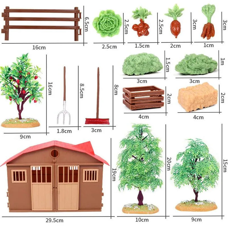Oenux Farm House Modello Action Figures Agricoltore Moto Mucca Gallina Maiale Animali Set Figurine in miniatura PVC Simpatico giocattolo educativo per bambini