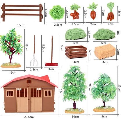Oenux Farm House Modello Action Figures Agricoltore Moto Mucca Gallina Maiale Animali Set Figurine in miniatura PVC Simpatico giocattolo educativo per bambini