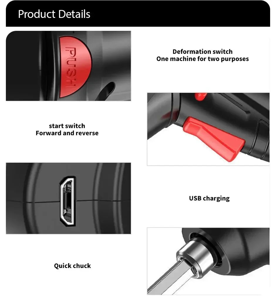 Set di Utensili Elettrici 3.6v per Manutenzione Domestica, Mini Trapano Elettrico con Batteria al Litio di Grande Capacità, Cacciavite Cordless per Uso Domestico ﻿