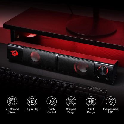 Redragon GS550 Barra Audio Per PC 2.0 Con Bassi Di Qualità E Retroilluminazione Rossa