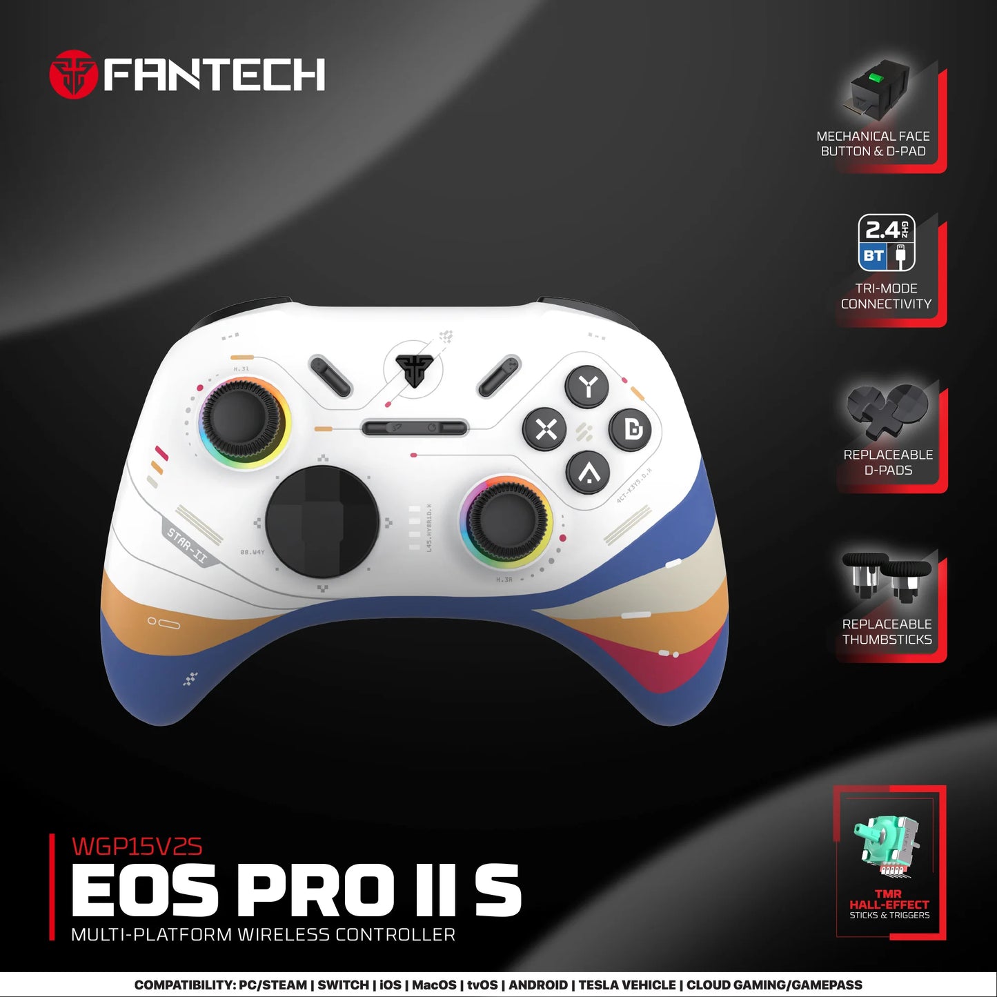 FANTECH WGP15V2 EOS PRO II Controller di gioco wireless Frequenza di polling 1000 Hz Gamepad con effetto Hall e trigger K-Silver per PC NS