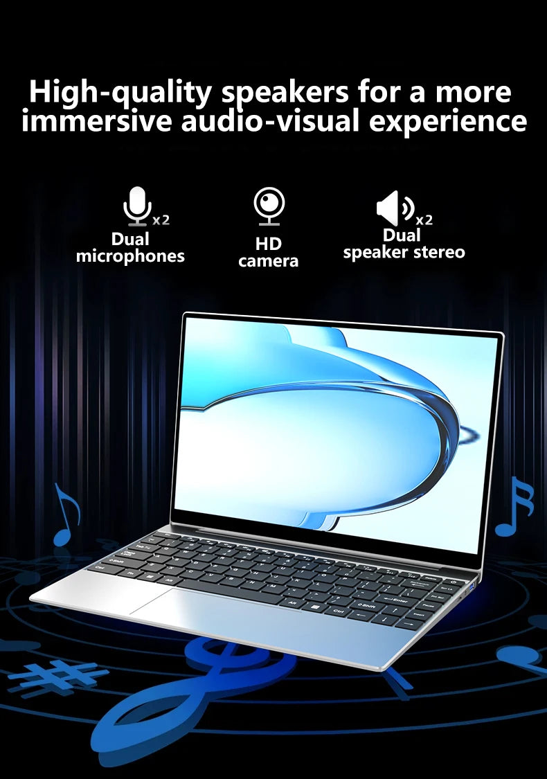 NAIWO 2026 Laptop Ultra Sottile 14.1" Windows 11, 16GB 2TB SSD, Notebook da Gaming Intel 4405U, Display 1920*1080, Computer per Ufficio e Studio