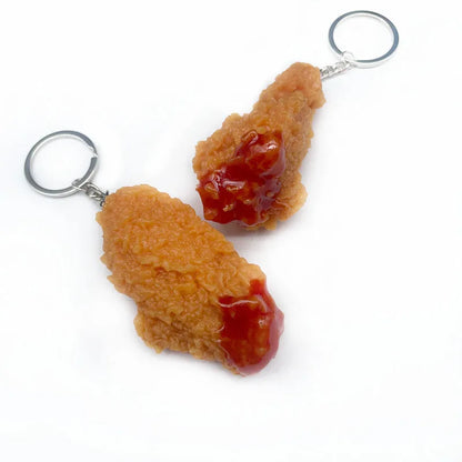 Portachiavi con patatine fritte di pollo fritto, pepite di pollo fritto, cibo simulato, modello giocattolo, portachiavi, borsa per telefono per auto, ciondolo, ornamento regalo