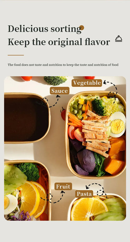 25 pz/set Scatole di Carta Kraft Usa E Getta Scatole per il Pranzo con Coperchi Ciotole per Imballaggio di Fast Food Bento Box per la Catering Da Asporto