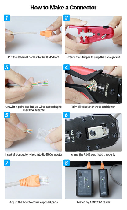 Kit Strumenti Rete 12 In 1 Per Cablaggio Ethernet Crimpatrice RJ45 RJ11 Tester Lan Riparazione Cavi
