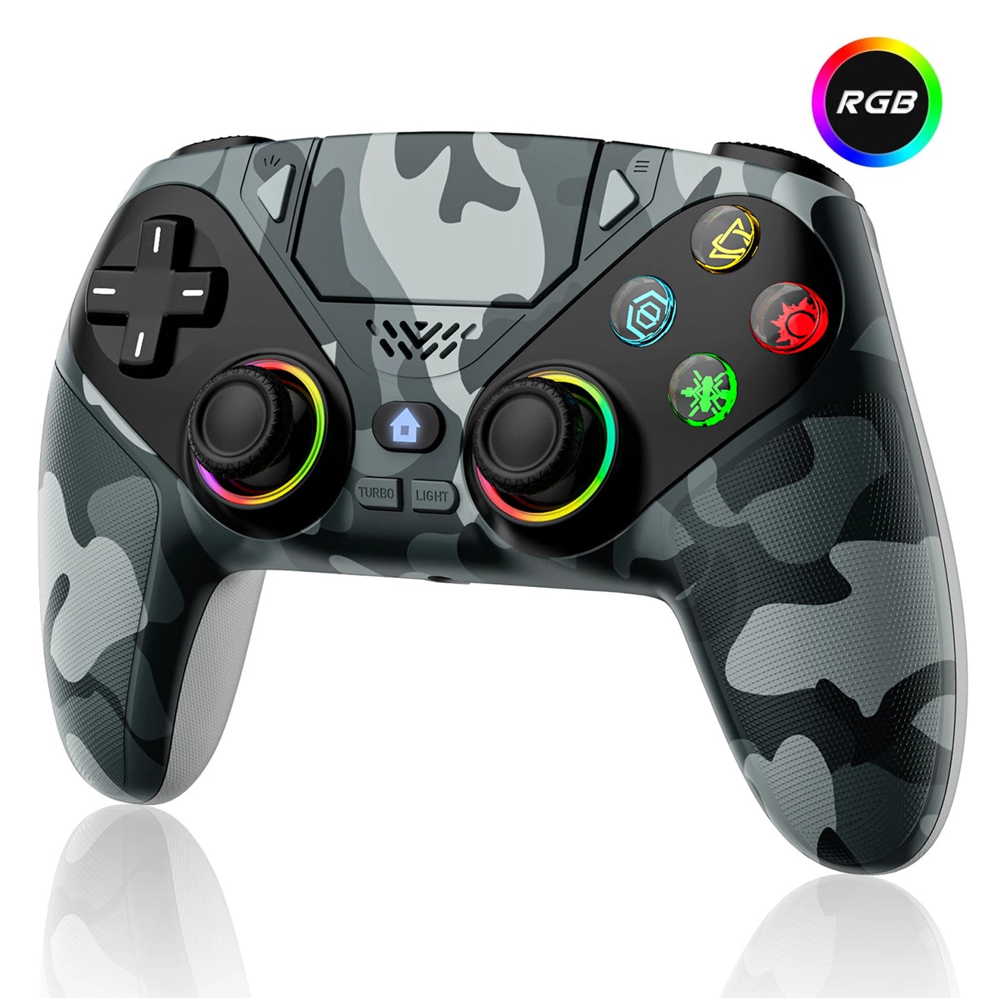 Controller per PS5 Pro/Slim/PC con RGB, Joystick Wireless per Giochi con Funzioni Marco/Turbo, Senza Drift, Effetto Hall, Tasti Posteriori Programmabili