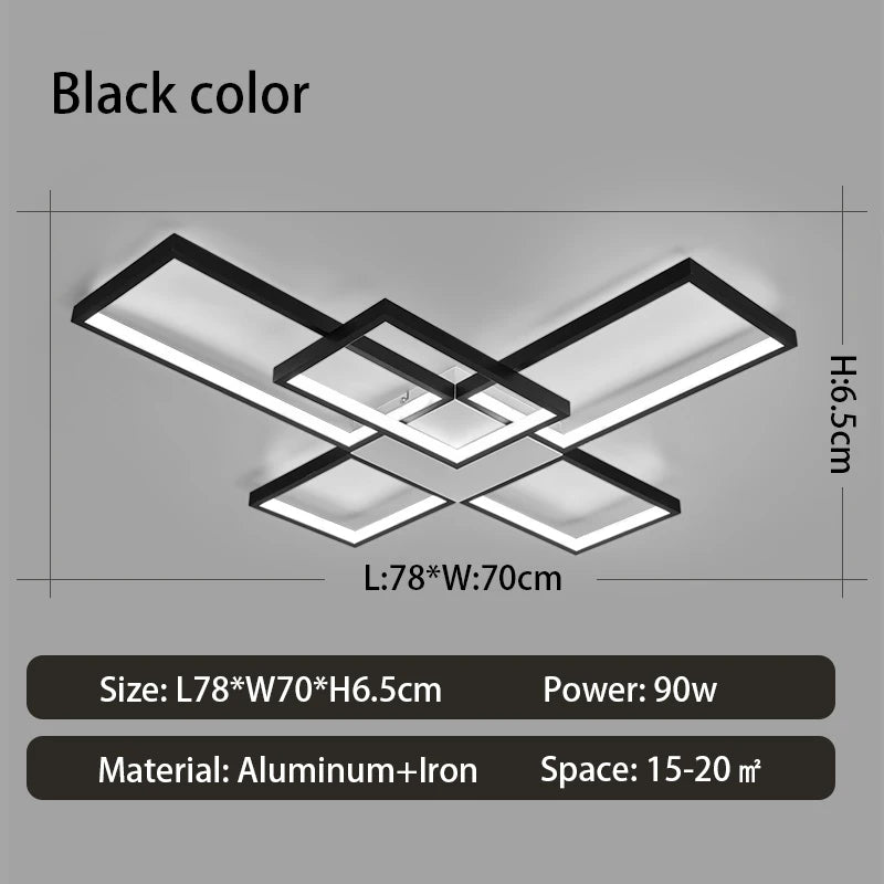 Plafoniera LED Moderna Dimmerabile Per Soggiorno E Camera Da Letto Finitura Nera O Dorata Illuminazione 2000 lm