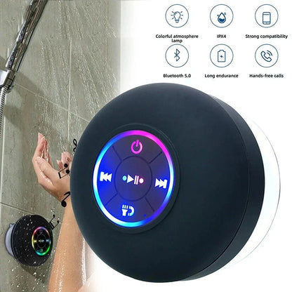 Altoparlante Bluetooth portatile wireless mini con LED, microfono e ventosa, impermeabile IPX4, ideale per viaggi, attività all'aperto e bagno