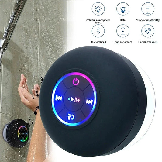 Altoparlante Bluetooth portatile wireless mini con LED, microfono e ventosa, impermeabile IPX4, ideale per viaggi, attività all'aperto e bagno