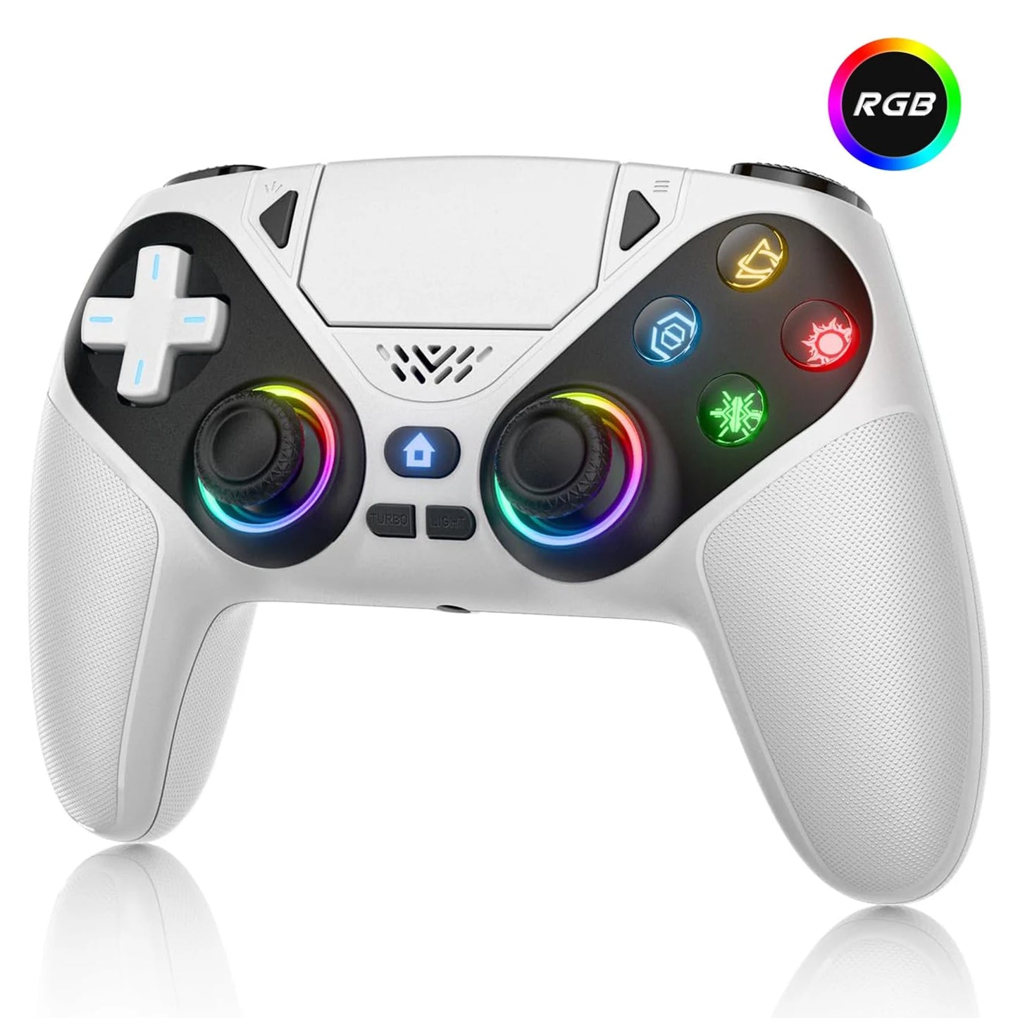 Controller per PS5 Pro/Slim/PC con RGB, Joystick Wireless per Giochi con Funzioni Marco/Turbo, Senza Drift, Effetto Hall, Tasti Posteriori Programmabili