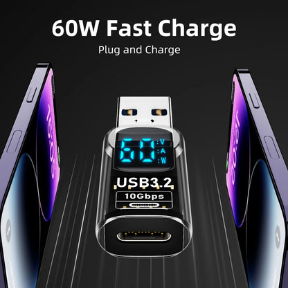 Adattatore USB 3.2 da 10 Gbps con Display Digitale, Convertitore da USB Maschio a USB Femmina, Ricarica Rapida e Trasferimento Dati, Adattatore USB C per PC e Laptop
