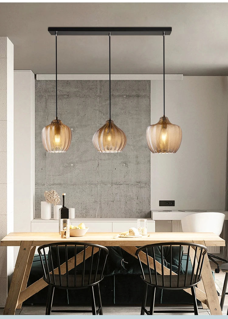 Lampada a Sospensione Moderna Nordico Led in Vetro Ambrato