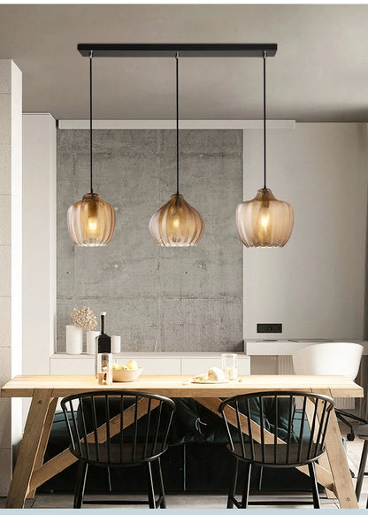 Lampada a Sospensione Moderna Nordico Led in Vetro Ambrato