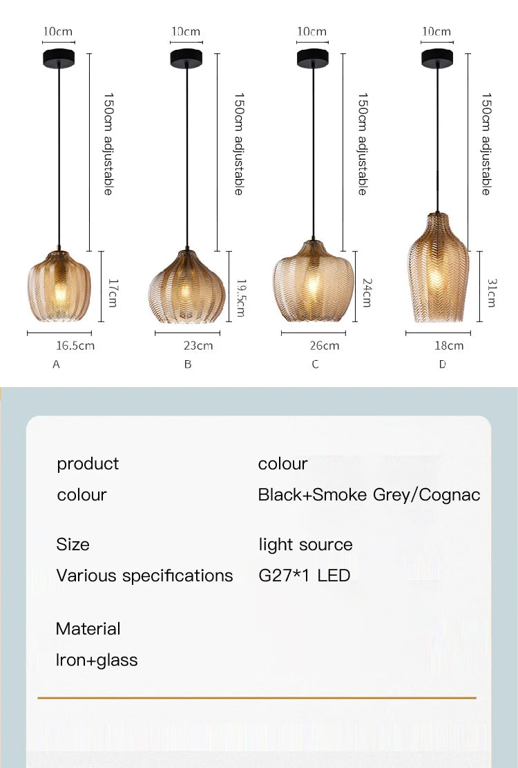 Lampada a Sospensione Moderna Nordico Led in Vetro Ambrato
