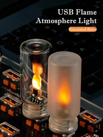 Candela LED USB Tremolante In Vetro Satinato, Luce Notturna Decorativa Per Casa Auto