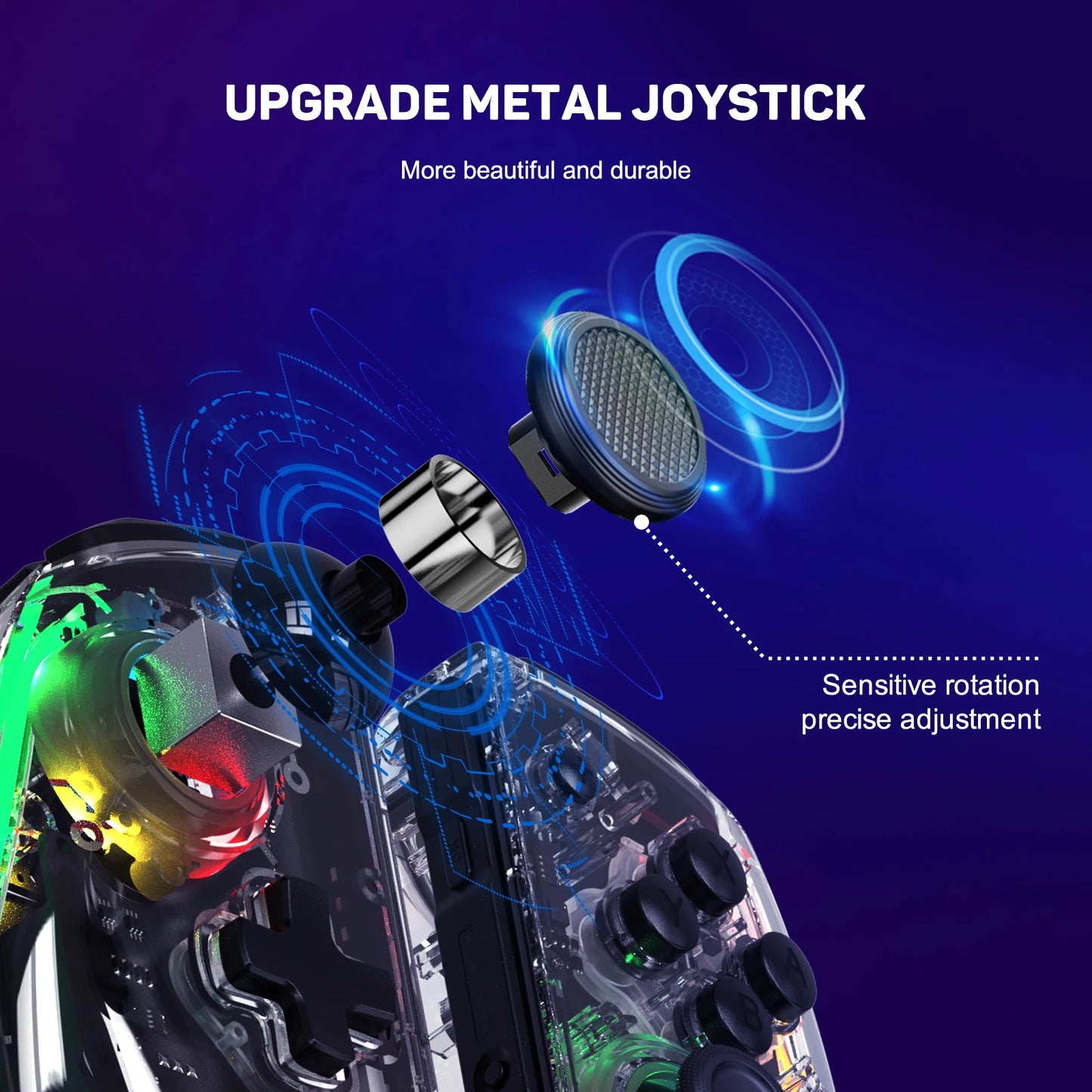 LinYuvo KS40 Gamepad wireless trasparente per Switch/OLED con LED a 8 colori, funzione Turbo. Joystick controller per Switch Lite