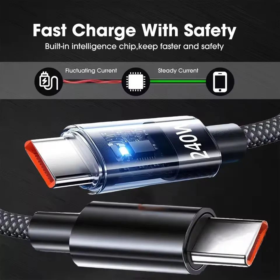 Cavo USB C in Nylon per Ricarica Rapida e Trasferimento Dati con LED Integrato e Durevole