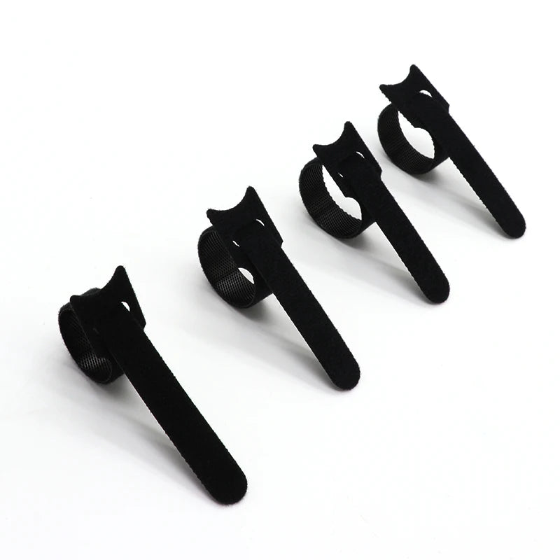 Fascette per cavi rilasciabili Organizzatore di cavi Nero 15 20 25 30 cm Cinghie ad anello con gancio in nylon Avvolgere Zip Bundle Fasciatura Fascetta Fissaggio in plastica