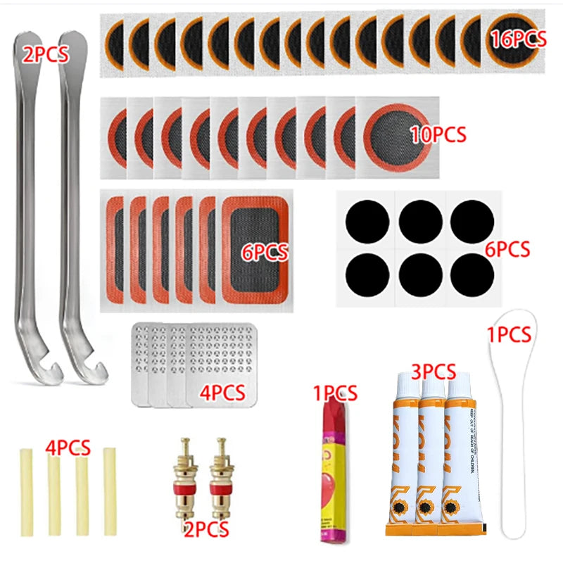 Kit di Riparazione Pneumatici per Bicicletta con Toppe, Colla e Leve per Riparazioni Veloci