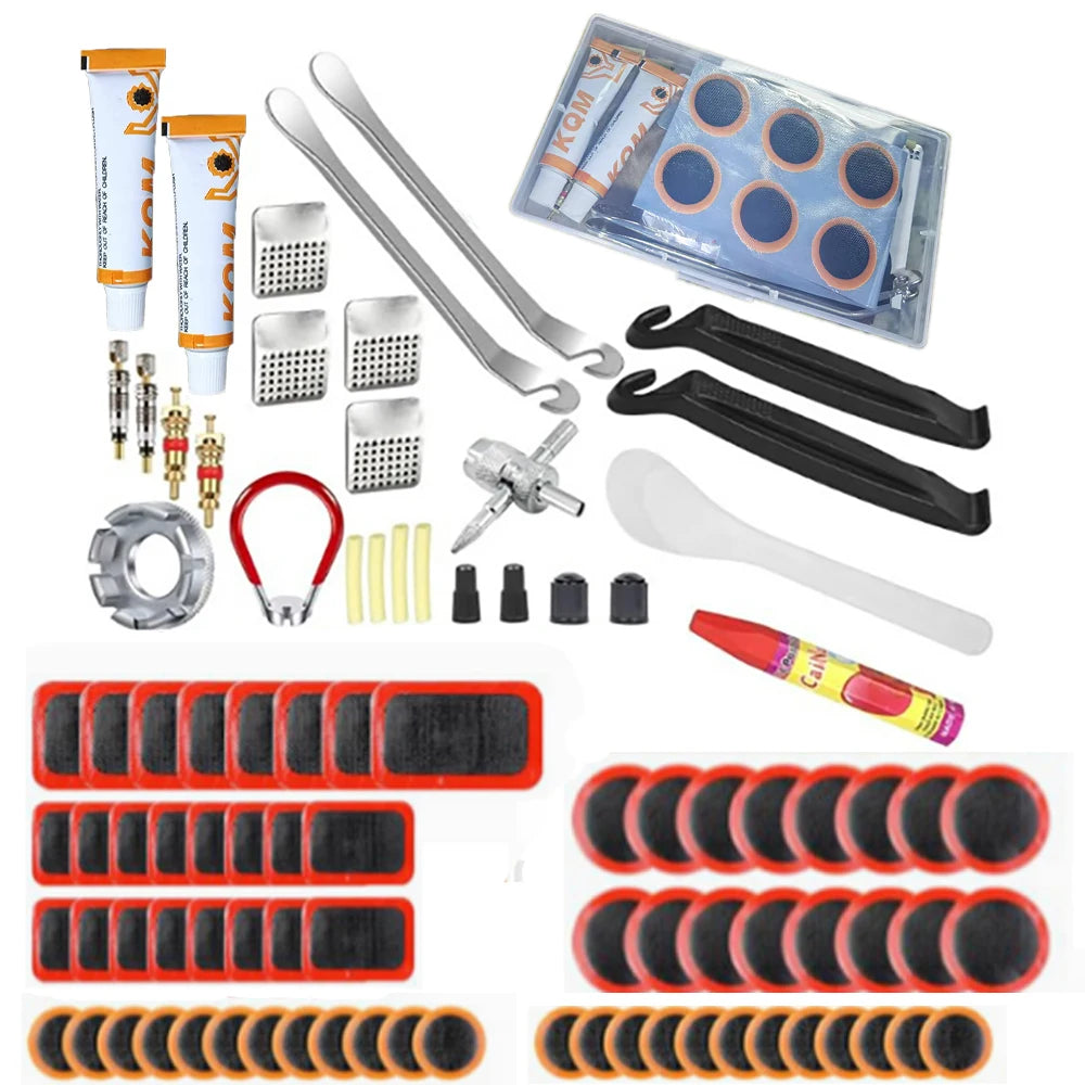 Kit di Riparazione Pneumatici per Bicicletta con Toppe, Colla e Leve per Riparazioni Veloci