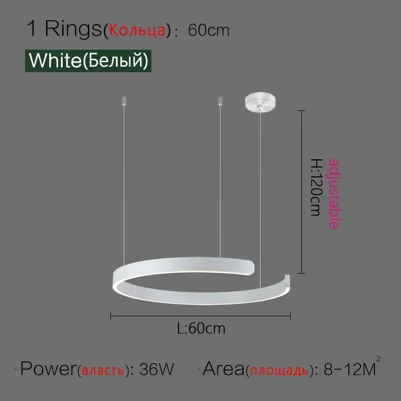 Lampada LED Circolare Sospesa Moderna Oro Rosa Bianco Nero Per Soggiorno E Sala Da Pranzo