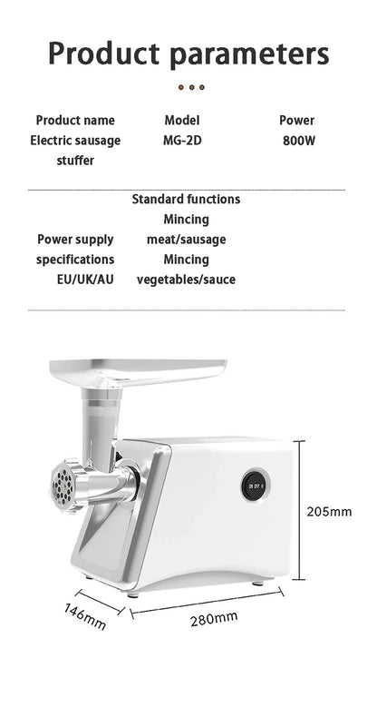 Tritacarne Elettrico 800W Professionale E Robot Da Cucina Multifunzione Processore Alimentare Per Tritare E Preparare Cibi