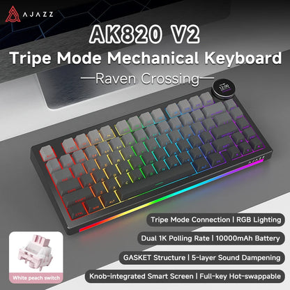 Ajazz AK820V2 Pro Tastiera Da Gaming Wireless Tre Modalità Cablata Bluetooth 2.4G Batteria 10000mAh