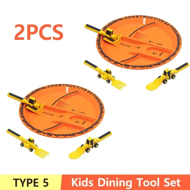 Stoviglie Per Bambini Set Auto Bulldozer Escavatore Pala Piatto Forchetta Cucchiaio BPA Free Ecologiche