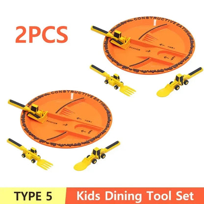 Stoviglie Per Bambini Set Auto Bulldozer Escavatore Pala Piatto Forchetta Cucchiaio BPA Free Ecologiche